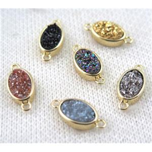 mix druzy quartz oval connector, copper, gold plated, approx 8x11mm [GMPDA7317]