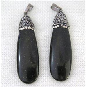 green sandstone pendant paved rhinestone, teardrop, approx 15-52mm [GMPDA7320]