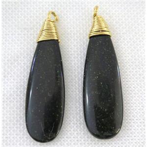green sandstone pendant, teardrop, wire wrapped, approx 15-52mm [GMPDA7323]
