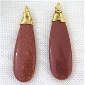 gold sandstone pendant, teardrop, wire wrapped, approx 15-52mm [GMPDA7324]