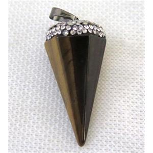 tiger eye stone pendulum pendant pave rhinestone, approx 20-40mm [GMPDA7333]