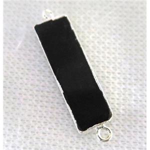 black agate connector, rectangle, silver plated, approx 9-28mm [GMPDA7335]