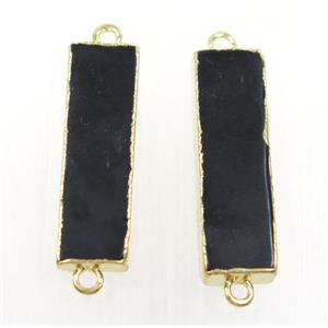 black agate connector, rectangle, gold plated, approx 9-28mm [GMPDA7336]
