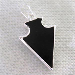 black agate arrowhead pendant, silver plated, approx 15-23mm [GMPDA7339]