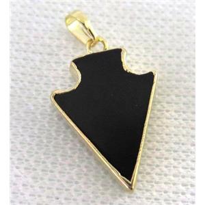 black agate arrowhead pendant, gold plated, approx 15-23mm [GMPDA7340]