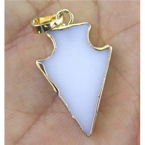 white Porcelain arrowhead pendant, gold plated, approx 15-23mm [GMPDA7342]