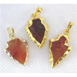hammered Rock Agate arrowhead pendant, natural color, gold plated, approx 15-28mm [GMPDA7343]