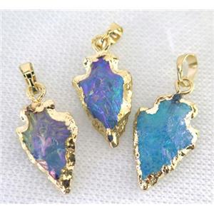 hammered Clear Quartz Arrowhead pendant, electroplated, mix color, approx 15-25mm [GMPDA7344]