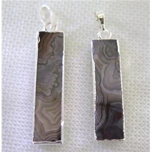 Mexico Crazy Lace Agate Pendant, rectangle, silver plated, approx 10-40mm [GMPDA7345]