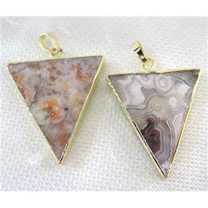 Mexico Crazy Lace Agate Triangle pendant, gold plated, approx 25-35mm [GMPDA7351]