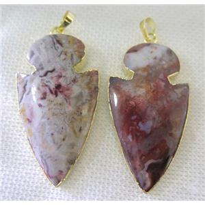 Mexico Crazy Agate Arrowhead pendant, gold plated, approx 25-55mm [GMPDA7354]