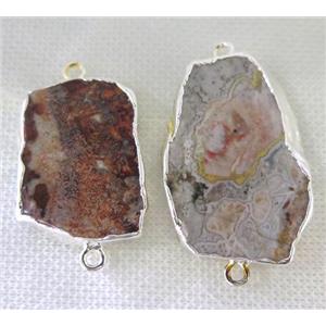 Mexico Crazy Agate slice connector, freeform, silver plated, approx 20-40mm [GMPDA7355]