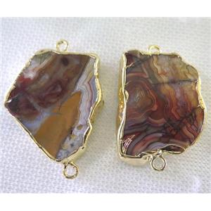 Mexico Crazy Agate slice connector, freeform, gold plated, approx 20-40mm [GMPDA7356]