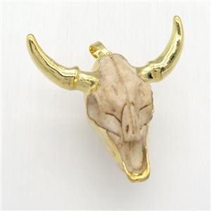 white Resin BullHead Pendant, gold plated, approx 50-55mm [GMPDA7365]