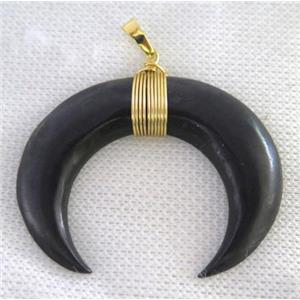 black bone horn crescent pendant, wire wrapped, approx 40-50mm [GMPDA7371]