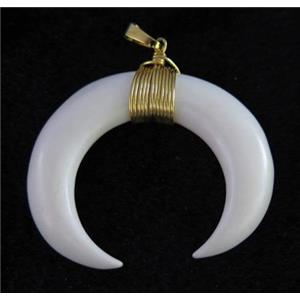 white bone horn crescent pendant, wire wrapped, approx 35-45mm [GMPDA7373]