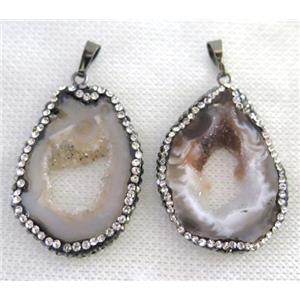 agate druzy slice pendant paved rhinestone, freeform, approx 25-40mm [GMPDA7379]