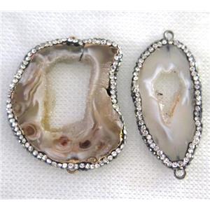 druzy agate slice connector paved rhinestone, freeform, approx 25-40mm [GMPDA7380]