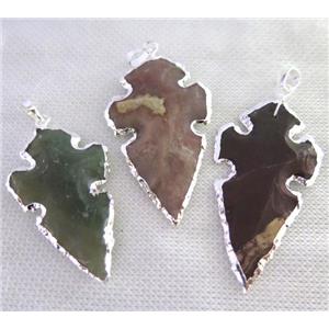 hammered Rock Agate arrowhead pendant, natural color, silver plated, approx 20-65mm [GMPDA7384]