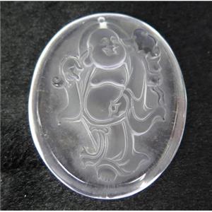 white crystal quartz buddha pendant, frosted, approx 42-50mm [GMPDA7390]