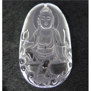 white crystal quartz buddha pendant, frosted, approx 34-56mm [GMPDA7395]