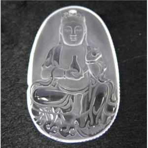 white crystal quartz buddha pendant, frosted, approx 36-58mm [GMPDA7397]