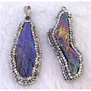 titanium crystal tourmaline pendant pave rhinestone, freeform, rainbow, approx 15-40mm [GMPDA7412]
