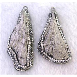 titanium crystal tourmaline pendant pave rhinestone, freeform, silver, approx 15-40mm [GMPDA7413]