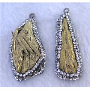 titanium crystal tourmaline pendant pave rhinestone, freeform, gold, approx 15-40mm [GMPDA7414]