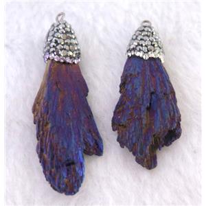 titanium crystal tourmaline pendant pave rhinestone, freeform, purple, approx 20-60mm [GMPDA7415-L]