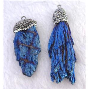 titanium crystal tourmaline pendant pave rhinestone, freeform, blue, approx 15-50mm [GMPDA7416-M]