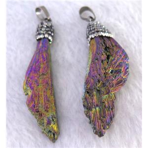 titanium crystal tourmaline pendant pave rhinestone, freeform, rainbow, approx 15-50mm [GMPDA7417-M]