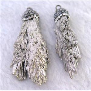 titanium crystal tourmaline pendant pave rhinestone, freeform, silver, approx 15-50mm [GMPDA7418-M]