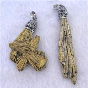 titanium crystal tourmaline pendant pave rhinestone, freeform, gold, approx 20-60mm [GMPDA7419-L]