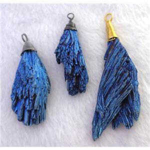 Brazilian black tourmaline pendant, freeform, wire wrapped, blue electroplated, approx 20-60mm [GMPDA7420-L]