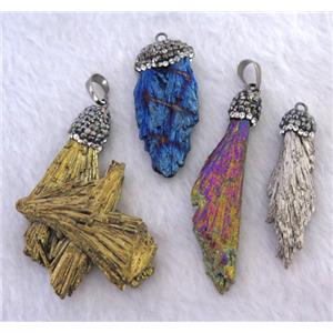 Brazilian black tourmaline pendant pave rhinestone, freeform, mix color, approx 20-60mm [GMPDA7424-L]