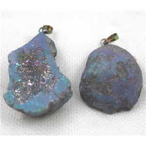 agate geode druzy pendant, freeform, blue gray, approx 20-40mm [GMPDA7428]