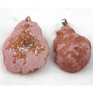 agate geode druzy pendant, freeform, gold champagne, approx 20-40mm [GMPDA7429]
