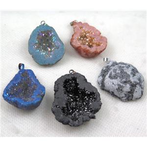 agate geode druzy pendant, freeform, mix color, approx 20-40mm [GMPDA7433]