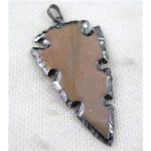 Rock Agate arrowhead pendant, natural color, black plated, approx 20-65mm [GMPDA7434]