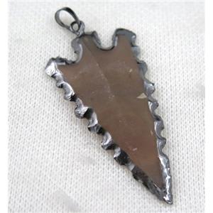 Rock Agate arrowhead pendant, natural color, black plated, approx 20-65mm [GMPDA7435]