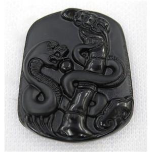 black Obsidian pendant, Chinese Zodiac Snake, approx 40-50mm [GMPDA7443]