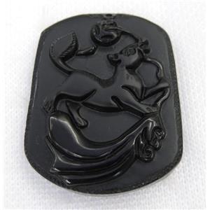 black Obsidian pendant, Chinese Zodiac Dog, approx 40-50mm [GMPDA7444]