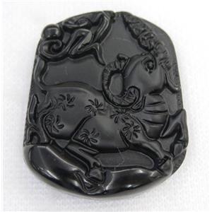 black Obsidian pendant, Chinese Zodiac Cattle, approx 40-50mm [GMPDA7448]