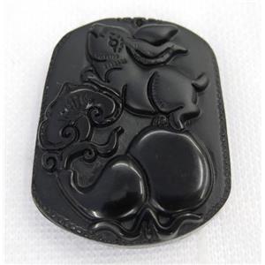 black Obsidian pendant, Chinese Zodiac Rabbit, approx 40-50mm [GMPDA7449]
