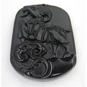 black Obsidian pendant, Chinese Zodiac Sheep, approx 40-50mm [GMPDA7453]
