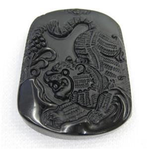 black Obsidian pendant, Chinese Zodiac Tiger, approx 40-50mm [GMPDA7454]