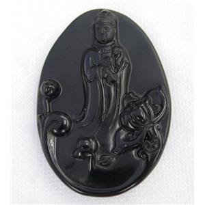 black Obsidian buddha pendant, approx 45-65mm [GMPDA7458]