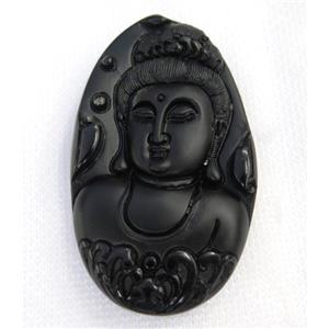 black Obsidian buddha pendant, approx 37-63mm [GMPDA7460]