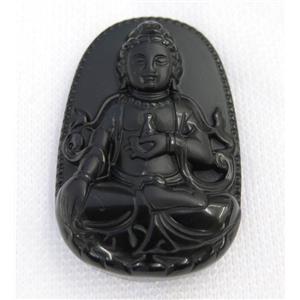 black Obsidian buddha pendant, approx 34-52mm [GMPDA7464]